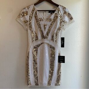 Lulu's Glam White and Gold Sequin Mini Dress NWT